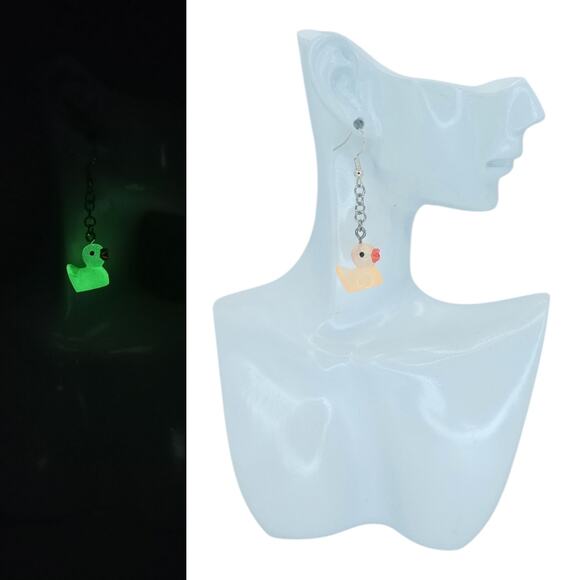 Orange Glow in the Dark Duck Earrings Rave Festival Rubber Duck Jewelry - Picture 2 of 4